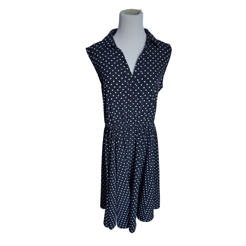 Alfani Black‎ White Polka Dot Sleeveless Collared Midi Dress Women's Size 14